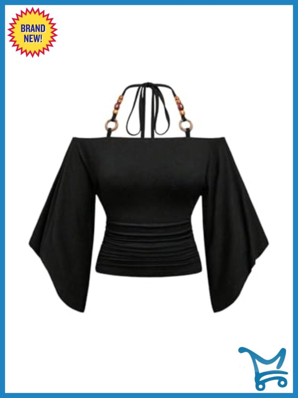 Plus Size Off Shoulder Ruched Tee 3/4 Sleeve Halter Tie Back Summer Top